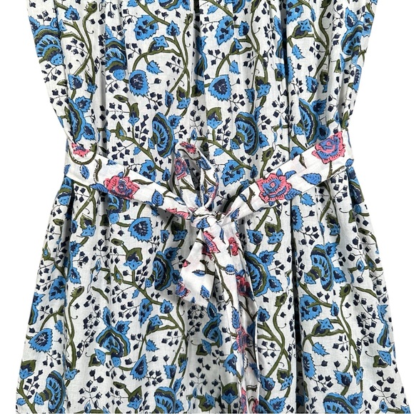 VINTAGE Smocked Floral Tapestry Ruffled Boho Midi Waist Tie Dress - Picture 8 of 11